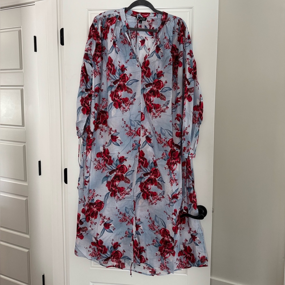 J. Crew Red and Blue Floral Long Sleeve Dress/Swim Cover